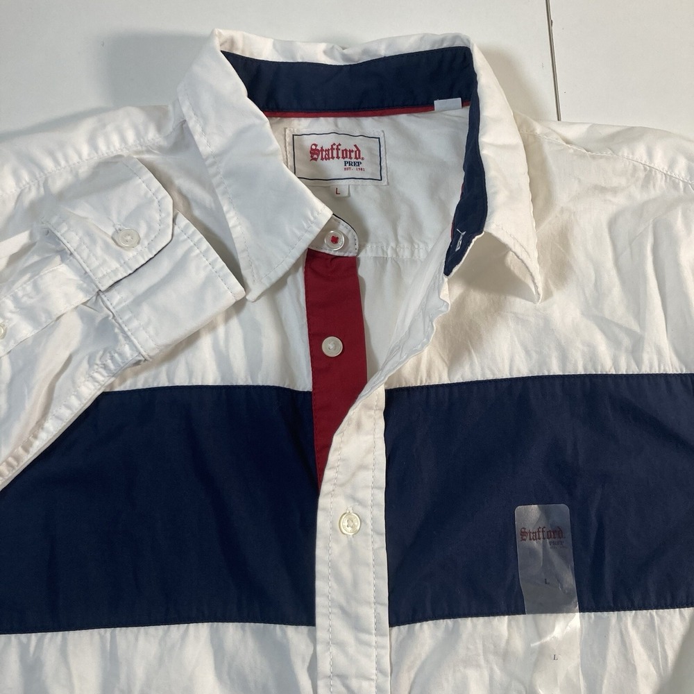 Stafford Prep Button Down Shirt Large Blue Oxford Red White Blue USA‎ Flag